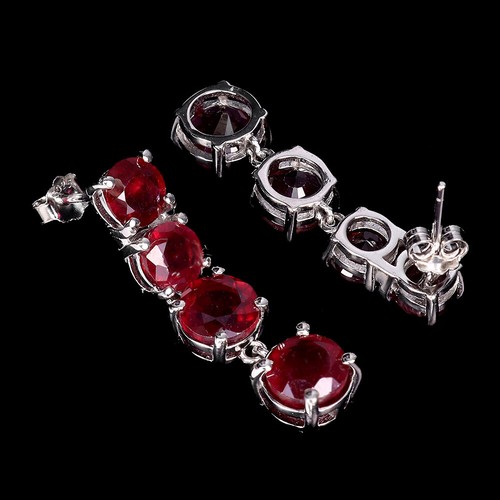 Summer 925 Silver Earrings Round Ruby 7mm Natural Gemstone jewelry - Picture 3 of 13