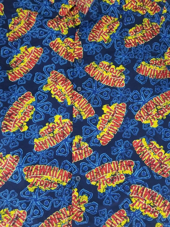 Hawaiian Tropic Logo Shirt Button Down Aloha Hawaiian Short Sleeve Mens Size 2XL - Image 3 of 4