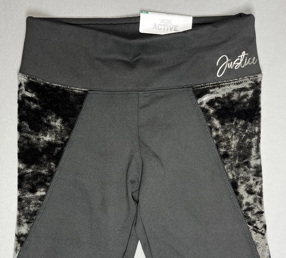 Leggings Justice Active GIrls Cintura Alta Terciopelo Negros Talla 10 Nuevos con Etiquetas Foto 3 de 4