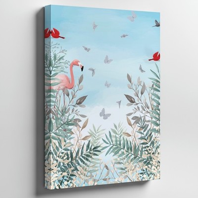 Wall Art Serene, Pastel-hued Landscape Featuring A Majestic Pink Flamingo In The