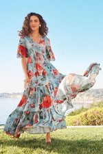 Soft Surroundings Blue Floral Tiered First Blooms Maxi Dress Size Large