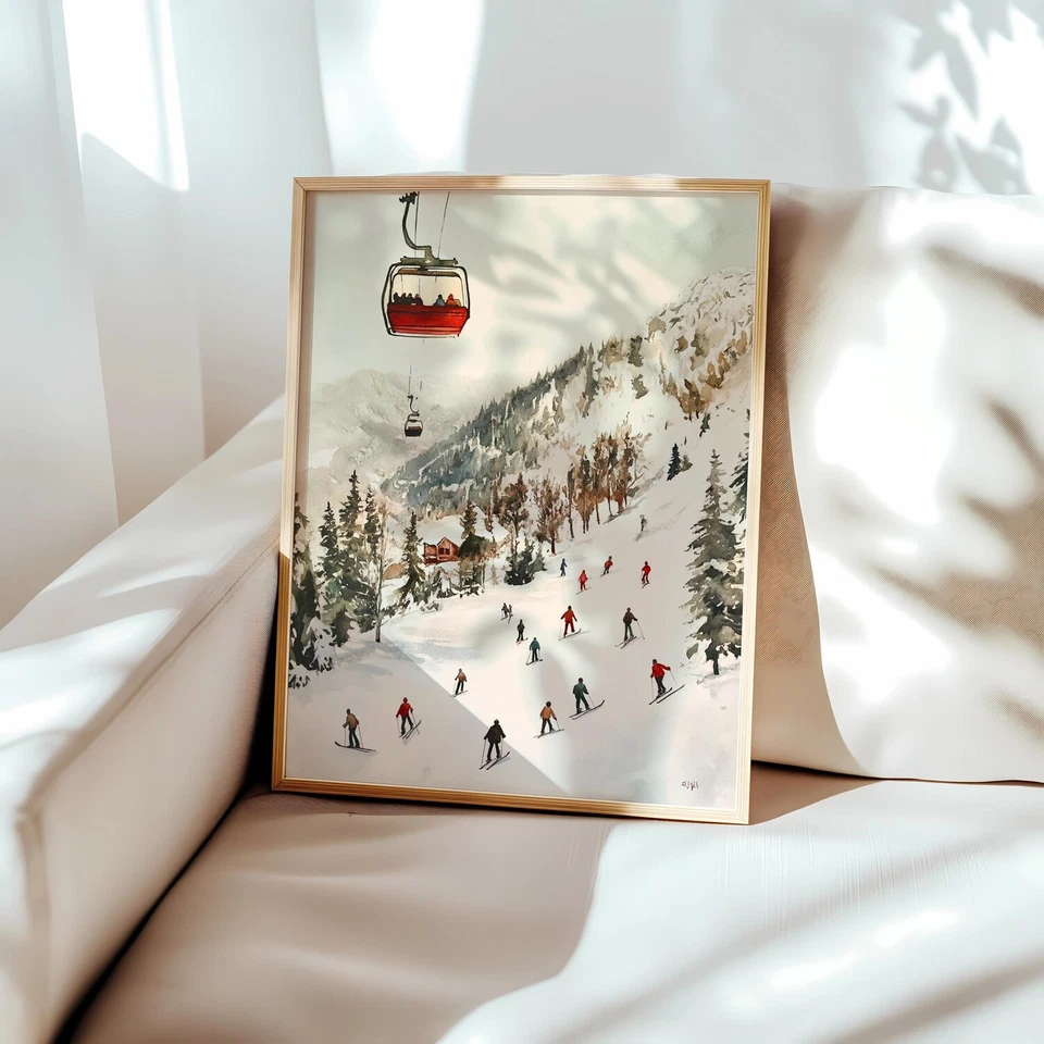 Arte de pared remonte vintage - Póster retro de invierno para pistas de esquí decoración de cabina rústica Foto 3 de 4