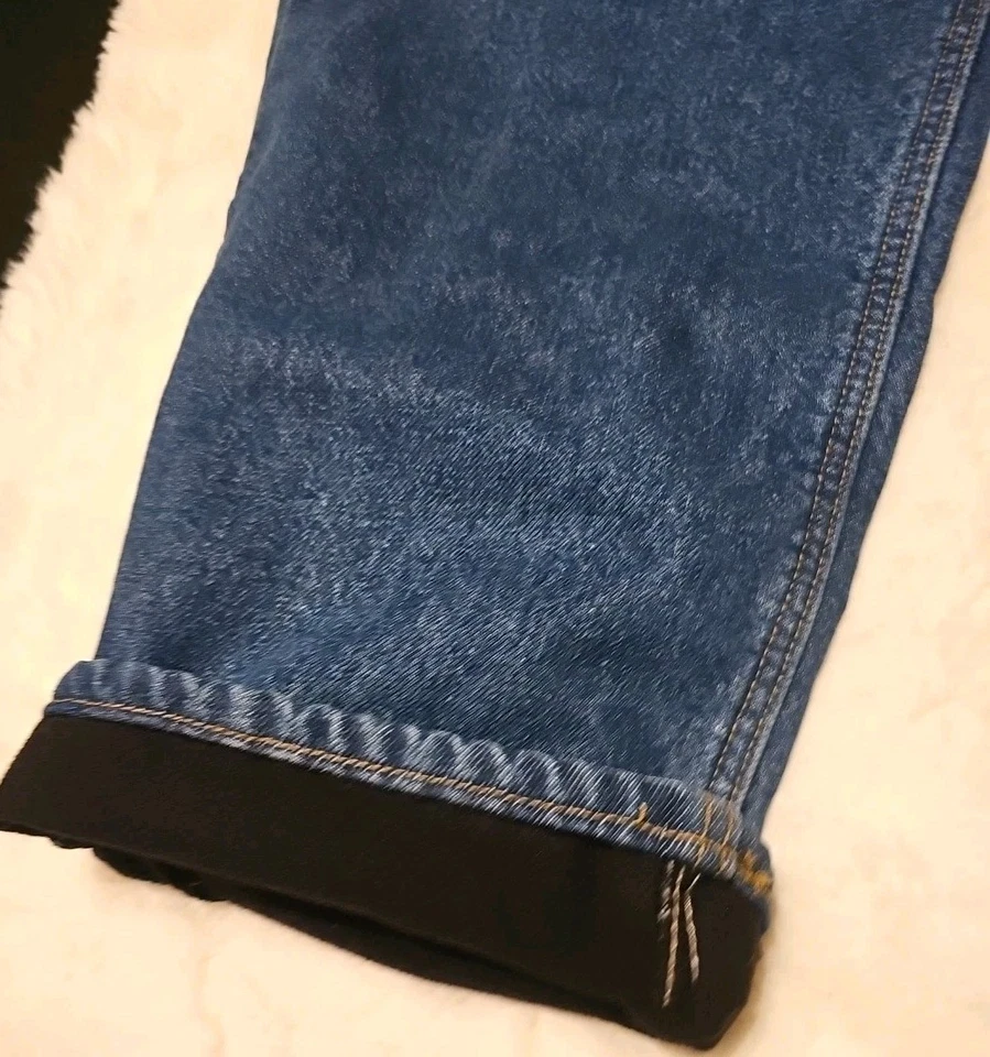 CARHARTT FLANNEL LINED Mens Jeans 39x30 Regular Fit Straight Med Wash Blue Denim - Image 3 of 4