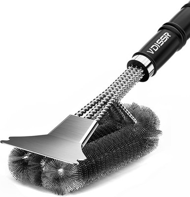 Vdisrr Grill Brush, with Scraper, Stainless Steel Bristles in Three Rows, Long H