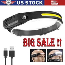 COB LED Headlamp USB Rechargeable Headlight Torch Work Light Bar Head Band Lamp