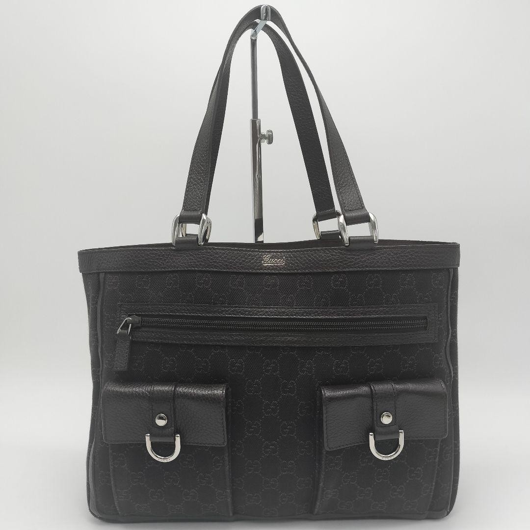 Gucci Tote Bag GG Canvas Leather Dark Brown Authentic Near Mint thumbnail 3