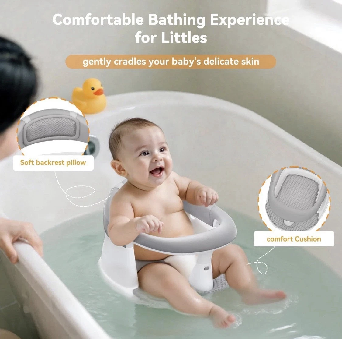 Baby Bath Seat for Babies 6 Months & Up - 360° Protection Seats Grey
