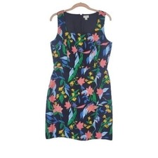 J. CREW Sheath Shift Dress Floral Navy Blue Size 6  Cotton