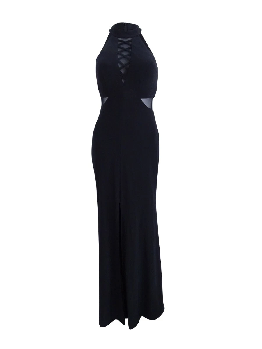 knee length dresses for ladies Modal Plunge Neck Long Sleeve Maxi Dress in Black - XXS