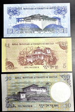 Bhutan 1, 5, 10 Ngultrum 2015-2019 UNC Banknote Paper Money Foreign Currency Lot