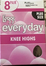 Leggs Everyday Knee Highs Nude Sheer Toe 8 Pairs One Size
