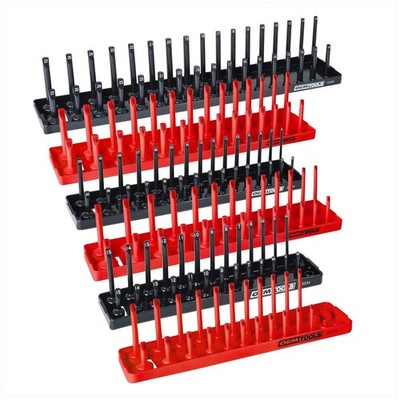 Durable Red & Black Socket Organizer for 1/4 , 3/8 , 1/2  Drives - 6 Piece Set