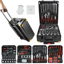 909PCS Tool Set with Aluminum Trolley Case Silver Mechanics Hand Tools Kit