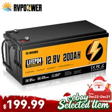 12V 200Ah Lithium LiFePO4 Battery 2560Wh Built-in BMS Deep Cycle Marine RV Solar