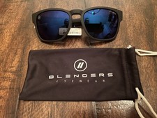 BLENDERS Sunglasses Polarized ROYAL T Black Blue Mirror Lens Round Cat Eye NEW