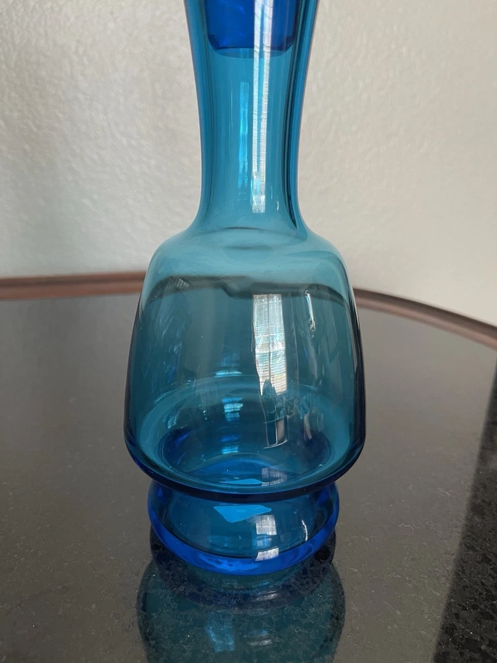 11” Krosno Poland Cobalt Glass Decanter Stopper Crate & Barrel - Image 3 of 4