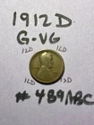 (1) 1912 D 12D 1912D Lincoln Wheat Penny - Good Clean Buyer grade #489ABC