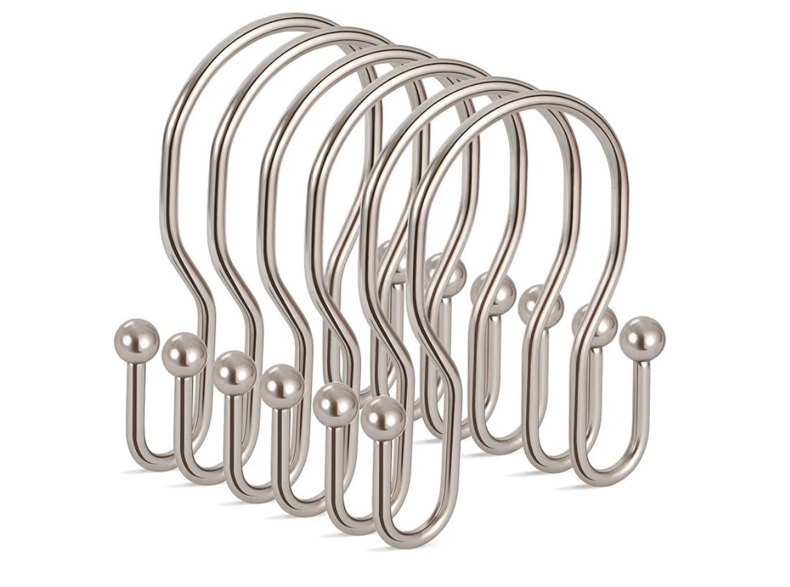 24 Pack Double Shower Curtain Hooks Rings, TENOVEL Brushed N