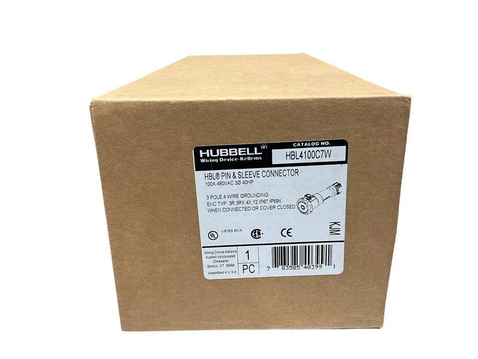 HUBBELL HBL4100C7W Pin&Sleeve Connector 4100C7W 100A 3P4W 480V - Image 2 of 2