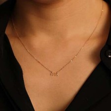 14K Solid Gold Aquarius Zodiac Constellation Charm Pendant Diamond Necklace