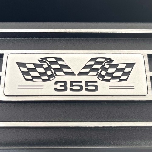 Small Block Chevy 355 Flag Logo Black Valve Covers, Classic Finned - Ansen USA - Picture 2 of 5