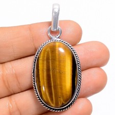 Trendy Natural Tiger Eye Protection Gemstone Handmade Jewelry Pendant 2" Gift