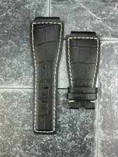 24mm Bell  Ross Grain Leather Strap Black Watch Band for BR-01 BR-03 White