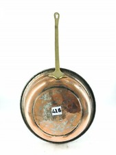 Padella antica in rame stagnato con manico in ottone oggetto decorativo arredo c