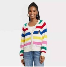 Disney 100 Stripe Cardigan/Sweater Mickey Mouse Button Up Classic Festival Large
