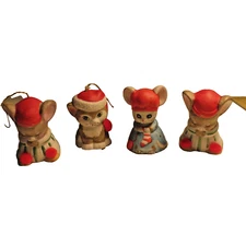 Jasco Vintage Caring Critters Porcelain Lot 4 Christmas Bell Ornaments 85