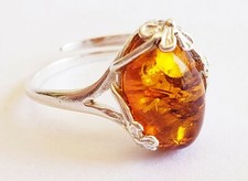 NATURAL Cognac Baltic AMBER 925 STERLING SILVER 1.8 gr RING SZ 6