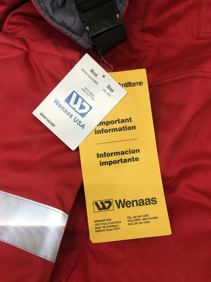 Wenaas USA Flame Retardant Fire Resistant FR Heavy Work Overalls ARC Cat 2 RED - Image 4 of 4