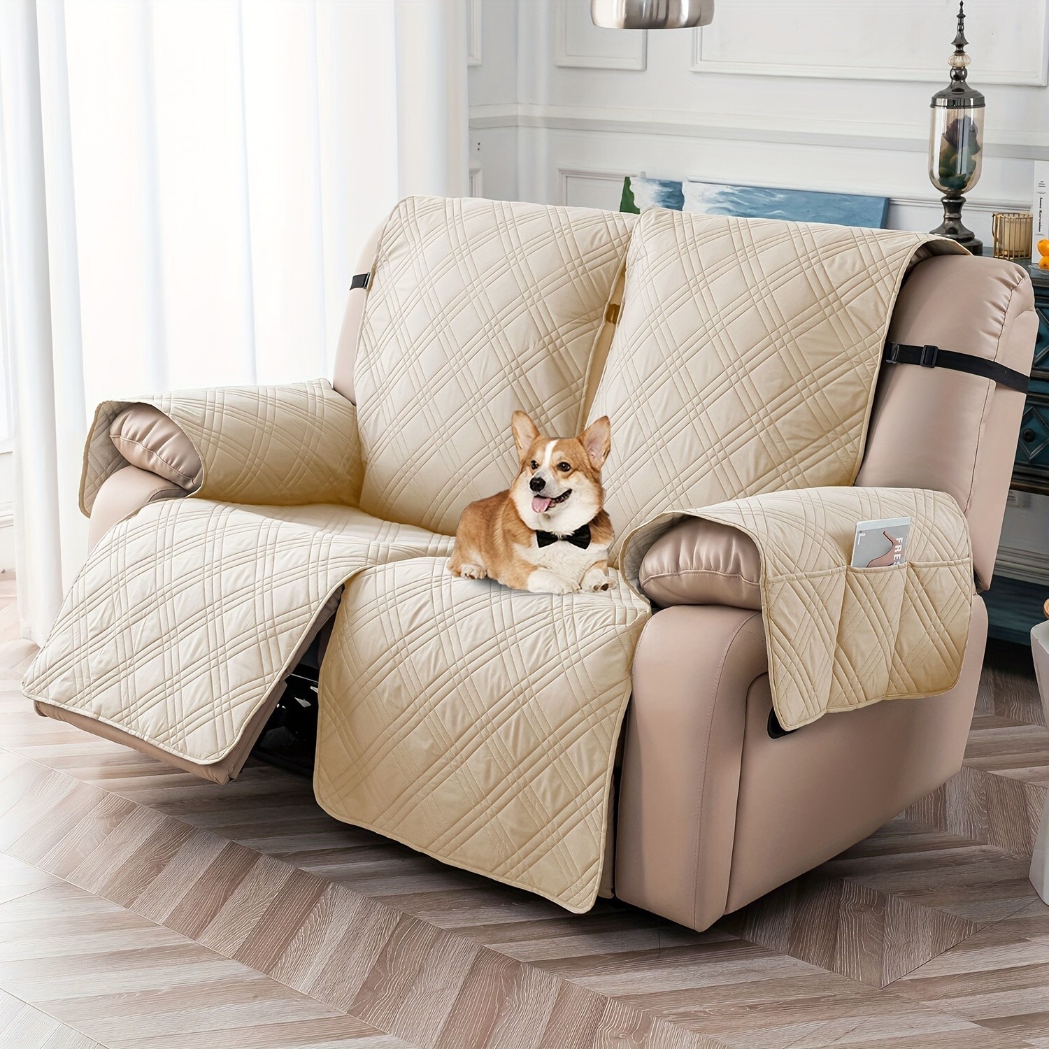 Waterproof non-slip recliner cover with elastic straps for home furniture protection