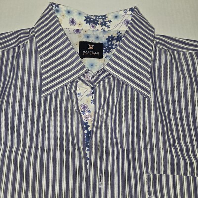 Marcello Sport Button Down Dress Shirt Purple White Striped Long Sleeve  Sz L