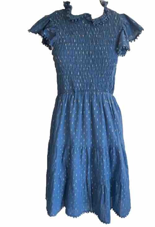 sea smocked tiered midi dress 174 SEA NEW YORK Laura Tiered Smocked Midi Dress Aqua Sparkle NWT 4