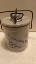 VTG Kaukauna Klub Dairy Company Wisconsin Cheese Stoneware Crock with Bail Lid