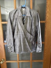 Nwt Travelsmith 100% Silk Wraparound Jacket Women’s Sz M Silver Gray