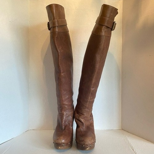 Michael Kors Womens Yolanda Over the Knee Platform Leather Brown Boots Size 7 - Picture 7 of 12