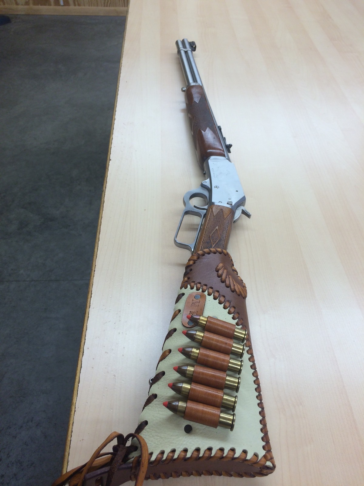 LEATHER GUN STOCK COVER/SHELL HOLDER Winchester Marlin Rossi Henry eBay