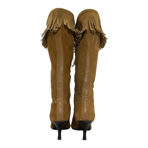 Vintage 90s ETIENNE AIGNER Womens 9.5 Suede Leather Boots Moccasins Fringe Boho - Picture 12 of 20