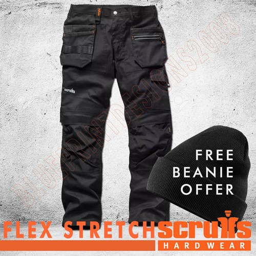 Scruffs Trade Flex Slim Fit Work Trousers Black (ALL SIZES) Mens FREE