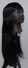 Kalyss 28 in. Silky Long Straight Black Wig Heat Resistant Synthetic with Bangs