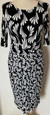 Marc Aurel Women Viscose Dress Size 36 Black White Lined Short Sleeve
