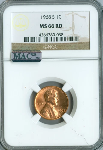 1968 S LINCOLN CENT NGC MS66 RED 2ND FINEST GRADE MAC SPOTLESS .