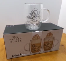 BRAND NEW JOY JOLT SET OF 3 DISNEY MICKEY MOUSE & PLUTO DOUBLE WALL GLASSES 13.5