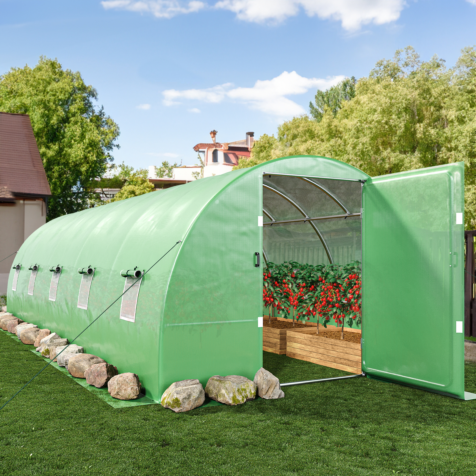 26x10x7ft Greenhouse Extra Large Heavy Duty 2 Swing Doors Walkin Green
