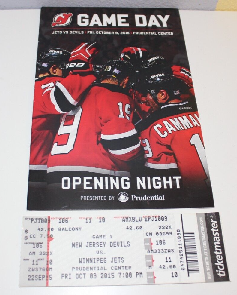 10/9/2015 NHL HOCKEY NEW JERSEY DEVILS VS WINNIPEG JETS TICKET
