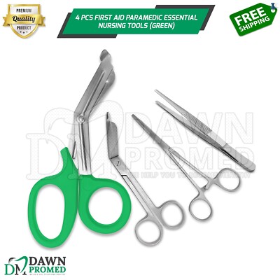 4 Pcs First Aid Paramedic Essential Nursing Tools Surgical Instruments - Green