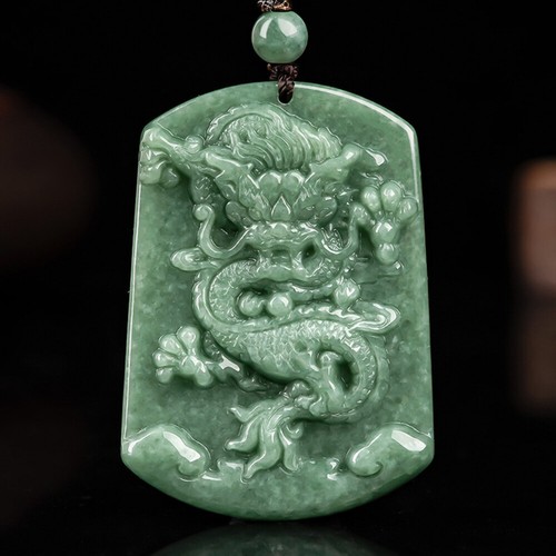 Grade A 100% Natural Green Jade Jadeite Lucky Dragon Pendant Women Men Gift - Picture 1 of 7