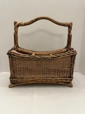 Vintage Bamboo Rattan Wicker Basket Utensil Caddy Storage Organizer